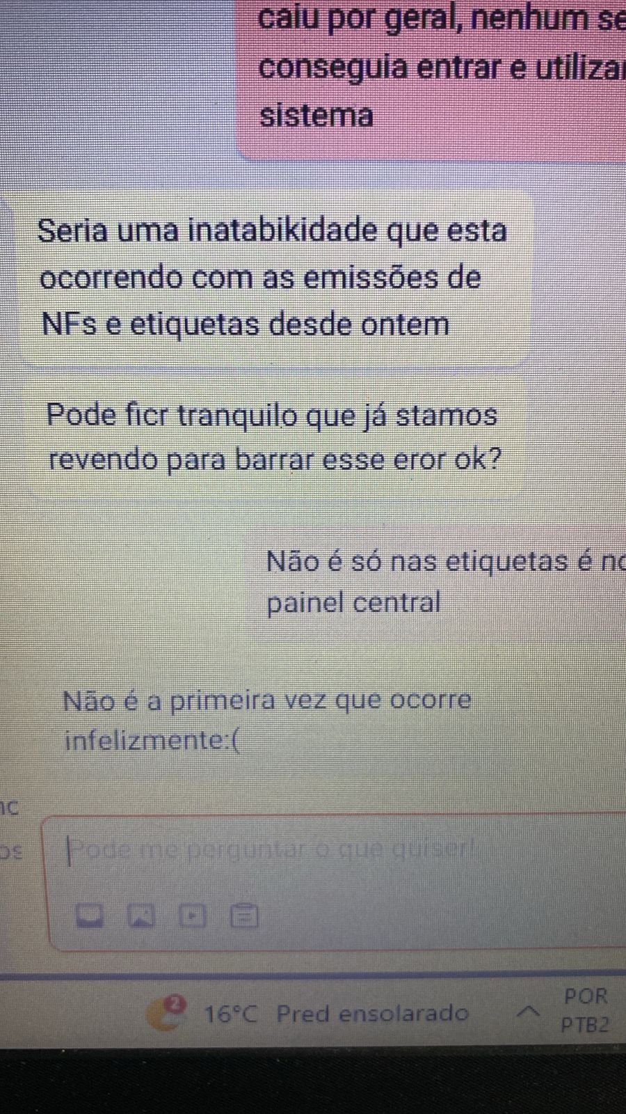 Evidência: Instabilidade da Shopee em NFs e etiquetas